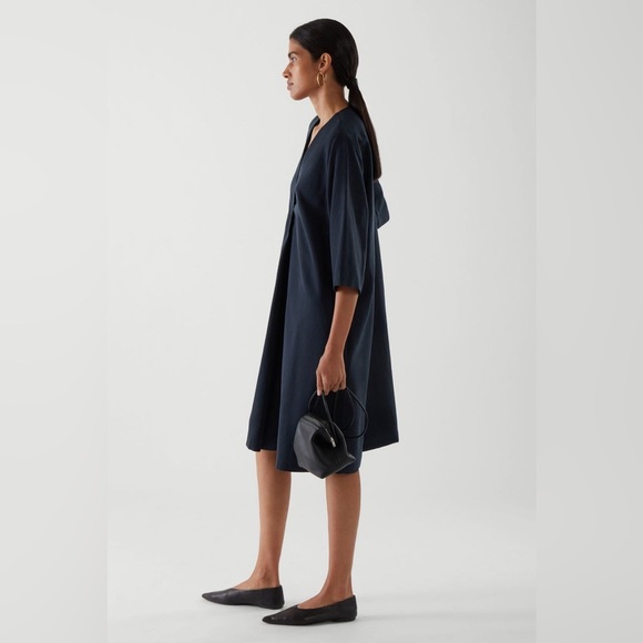 COS Black V-Neck Shirt Tunic Tencel Minimalist Dress with Pockets - Picture 5 of 16